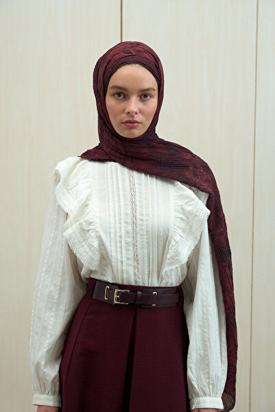 cs camellia scarf Frosted Bloom Muslin Shawl - Burgundy