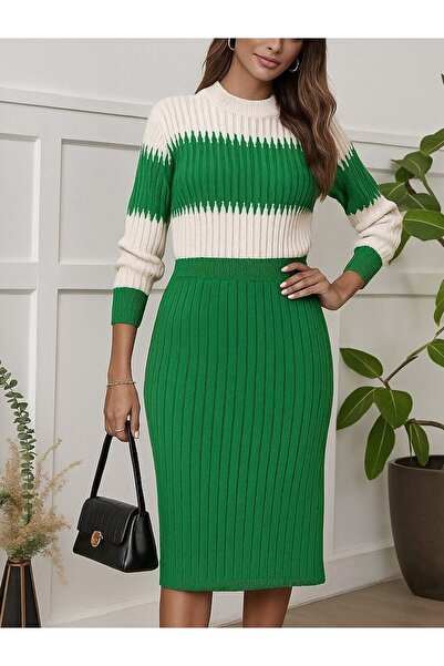 Giyimodam Women's Long Sleeve Knitwear Skirt Suit