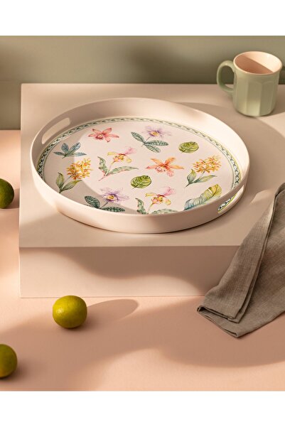 Madame Coco Botanik Yuvarlak Tepsi Çay Kahve Servis