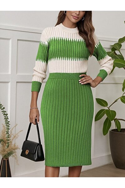 buğrahayalin Women's Long Sleeve Knitwear Skirt Suit