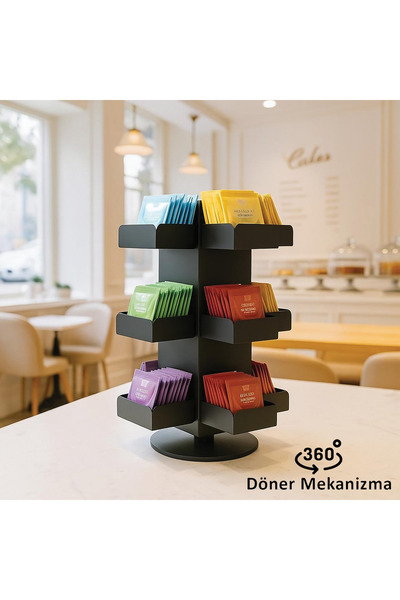 decorelax Rotating 12 Compartment Tea Bag Stand 4X3 Model-1 Black