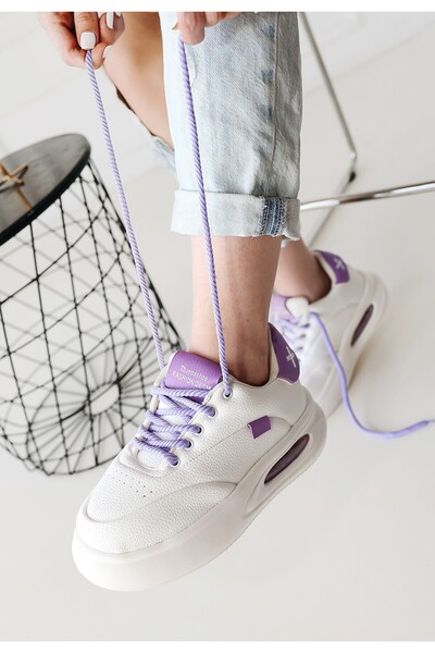 Kanonik Education Chris White Skin Lilac Detailed Lace up Sneakers