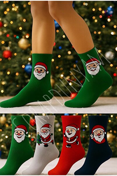 çorapdunyam 4'Çift Yilbaşi Christmas Colorful Cotton College Tennis Socks
