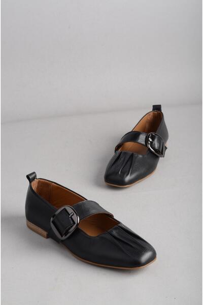 SEÇ KUNDURA Select B108 Genuine Leather Women's Flat Shoes Black