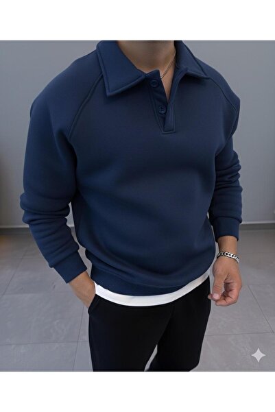 NO 601 Ανδρικό μπλουζάκι με μπλε ναυτικό χρώμα Roberto Reglan με γιακά και κουμπιά