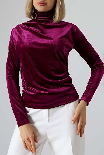 Sabr بلوزة مخملية بياقة مدورة فستان بتجاعيد مجمّعة – أنيقة وراقية