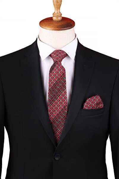 Kravatkolik Valdoria Style Red Shawl Pattern Pleated Tie Crk97