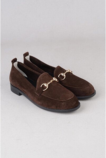 SEÇ KUNDURA Seç 2505 genuine leather buckle women's flat shoe brown suede