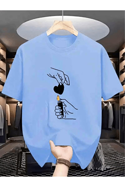 ALEYZA MODA Men's Burning Heart Printed Oversized T-Shirt