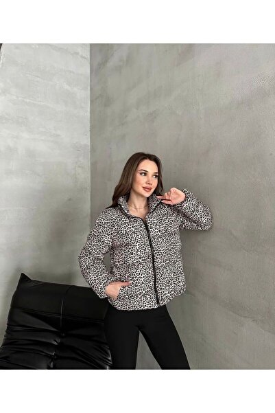 dibcollectionn معطف نسائي منفوخ بنقشة الفهد