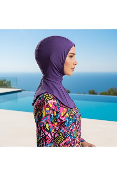 Lio20 Γυναικείο Χιτζάμπ Χιτζάμπ Μαντήλι κεφαλής ελαστικό ύφασμα Αθλητικό καπέλο – Νίντζα καπέλο με λαιμόκοψη - Θαλάσσια πισίνα - Μωβ