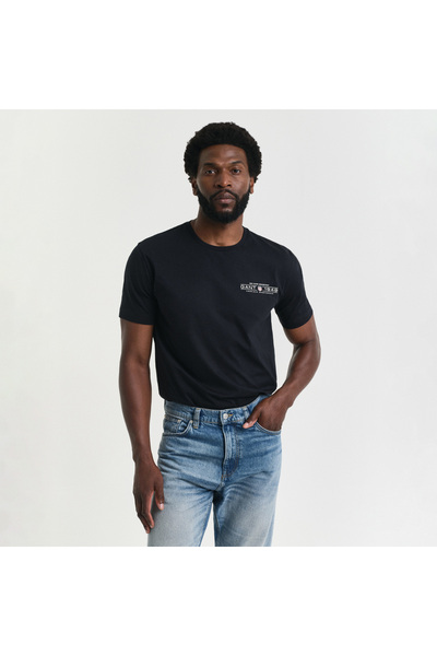 Gant Erkek Siyah Regular Fit Bisiklet Yaka Logolu T-Shirt