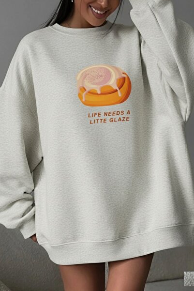 The Champ Clothing Γυναικείο φόρεμα oversized Sweat Bakery Glazed Donut με τύπωμα Grey Melange – Crew Neck, 3 Thread Fleece