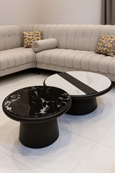 GESR HOME Two-piece Black & White Coffee Table Set