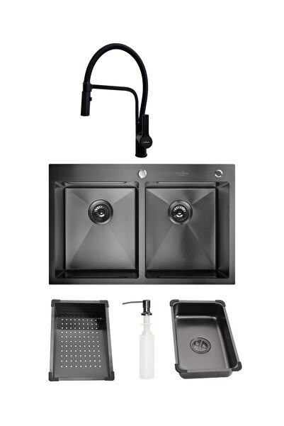 SanDonna KITCHEN SINK SET HD7850DR BLACK + ANDRA MIXER, TOTAL BLACK