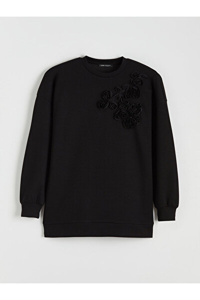 LC Waikiki Lcw Modestblack Crew Neck Floral Women's Sweatshirt Tunic