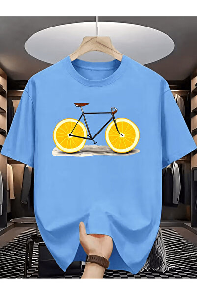 ALEYZA MODA Men's Orange Wheel Bike Printed T-Shirt