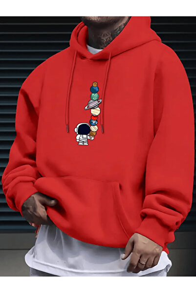 ALEYZA MODA هودي رائد الفضاء والكوكب مطبوع بغطاء رأس للرجال