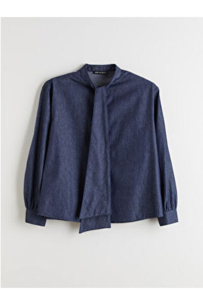 LC Waikiki LCW ModestIndigo Bağlamalı Yaka Kadın Jean Gömlek