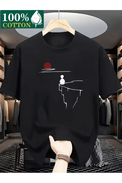 ALEYZA MODA تيشيرت رجالي مطبوع صورة كليف/فاليز