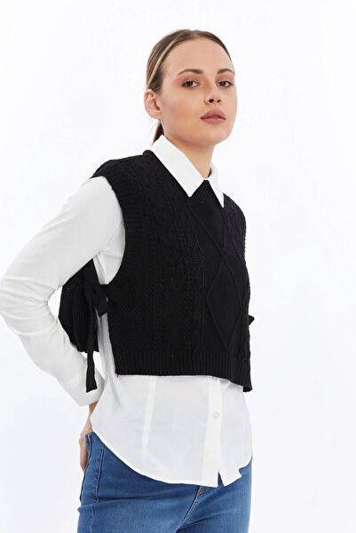 Kırçiçek Women's Hair Braid Slit Short Sweater