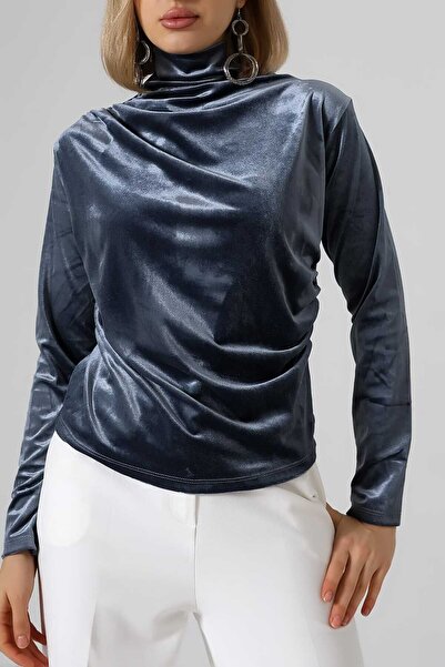 Sabr بلوزة مخملية بياقة مدورة فستان بتجاعيد مجمّعة – أنيقة وراقية