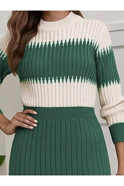 Meleners Women's Long Sleeve Knitwear Skirt Suit