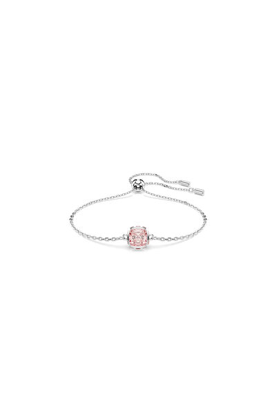Swarovski Birthstone Bileklik, Kare kesim, Haziran, Pembe, Rodyum kaplama