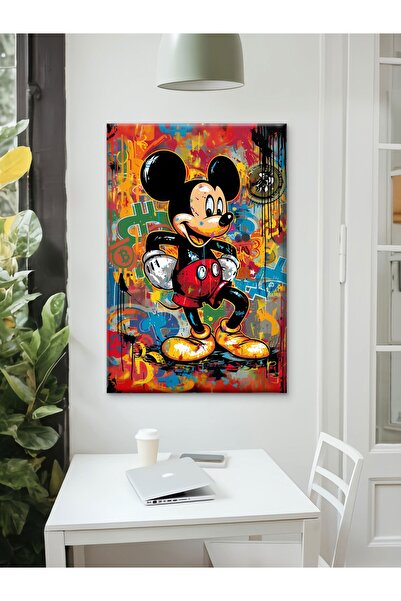 ESLEM Renkli Mickey Mouse Temalı Kanvas Tablo – Kaliteli Baskı Modern Pop Art...