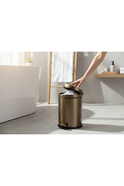 İSAOĞLU YAPI Eskitme Kova Antik Gold Çöp Kovası Pedallı Premium Tasarım Paslanmaz Çelik Materyal