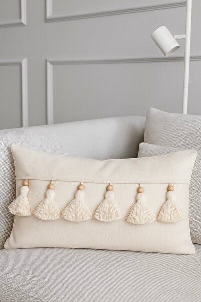 Cozy & Soft Cream Tasseled Cotton Throw Pillow Cover 30X50 cm