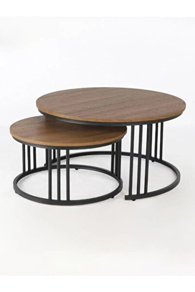BEC13 Nesting coffee tables (2 pieces) with a luxurious wooden top and modern metal frame