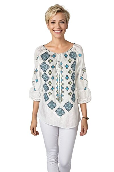 rody's forever Women's blouse O25 white/light blue , size 2XL