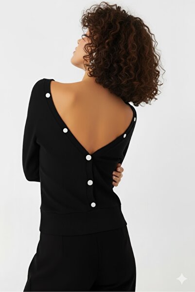 Sienza Bluză tricotaj cu striații cu nasturi negre pentru femei