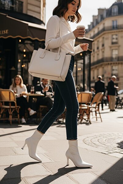 VeliKundura Popin White Women's Pointed Toe Half Boots