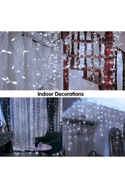 HSMKTP 48 m Curtain Icicle Fringe Lights, Interconnectable, 1200 LED, Cool White