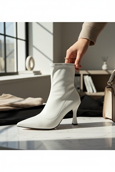 VeliKundura Popin White Women's Pointed Toe Half Boots