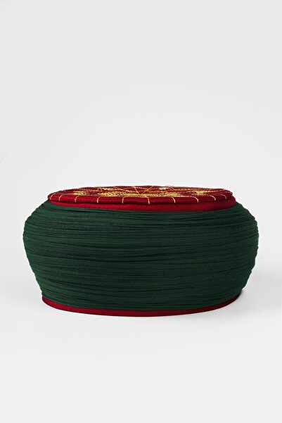 Sarıkhane Student Yellow - Green Fabric - Burgundy Headscarf - Round Wrap - Bird's Eye - 5 Meters