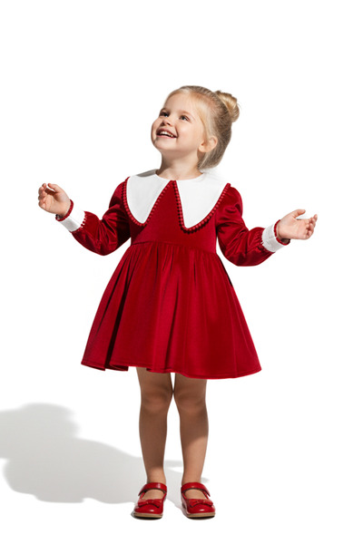 Baby Animals Rochie pentru fetiță Rochie pentru fetiță din catifea Petrecere de aniversare Nuntă Zi specială Mâneci lungi cu căptușeală Panglici