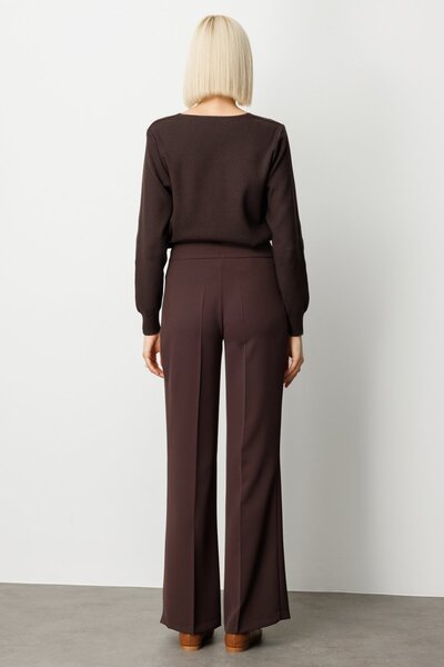 Ekol Kadın Krep Kumaş Bol Paça Pantolon 1031