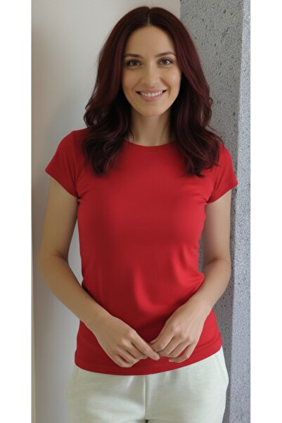 moda felinya Women's Short Sleeve Crew Neck Flag Red Body