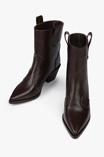 Shoeberry Women's Maven Brown Genuine Leather Cowboy Boots