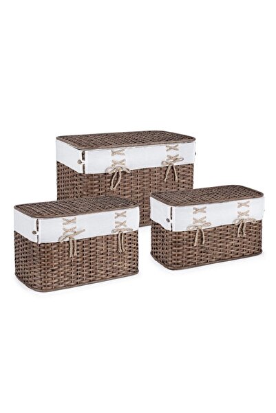Bizzotto Set of 3 Rectangular Brown Storage Baskets - Simplicity