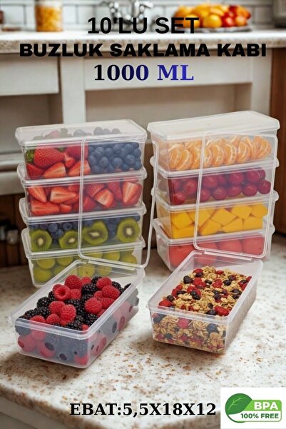 -BUZLUK SAKLAMA KABI 1000 ML-BPA FREE-10 ADET-ERZAK KABI-KİLİTLİ SİSTEM