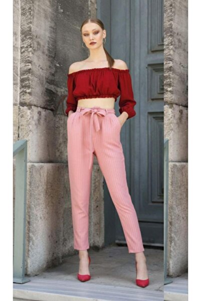 Modafeminen Belted Ankle Trousers 581422 Pink