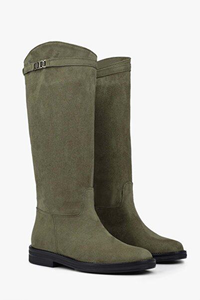 Shoeberry Women's Valen Oil Green Suede Boots