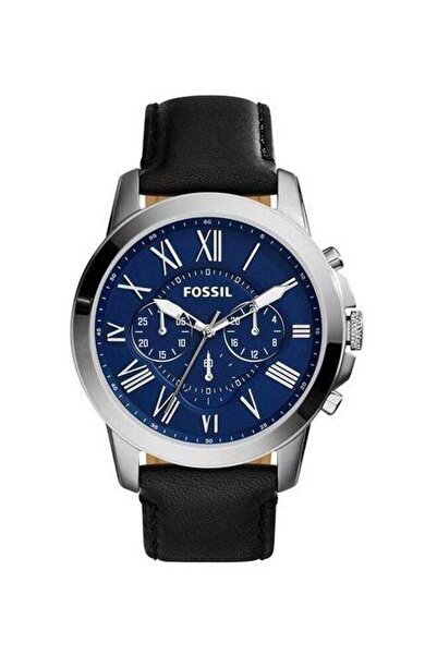 Fossil FS4990 44Mm Stainless Steel Case Black Leather strap Mineral Men's Watch, Analog Display