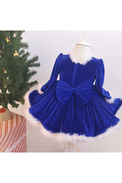 Star Kids Βελούδινο Πρωτοχρονιάτικο Φόρεμα για Κορίτσια, Πρωτοχρονιάτικο Φόρεμα μπλε κοβαλτίου