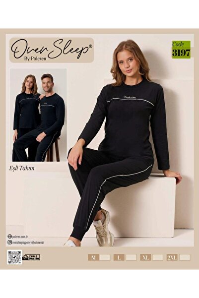 Over Sleep by Poleren Over sleep 3197 black crew neck pinstripe sport loungewear pajama set - matching sets available