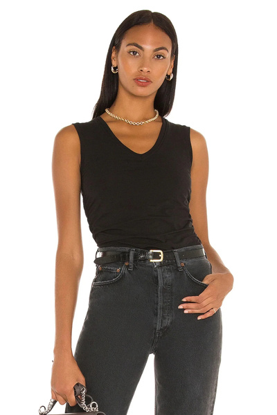 bysoca Kadın Siyah V Yaka Sıfır Kollu Vücudu Saran Basic Atlet Bluz